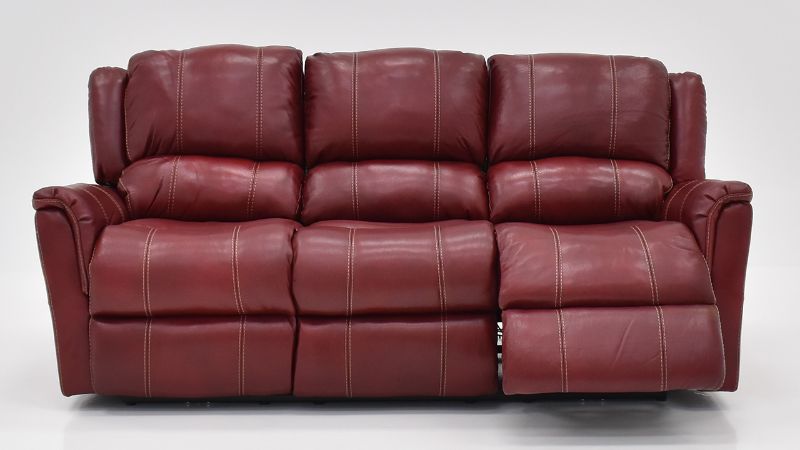 Front  View of the Mercury Reclining  Leather Sofa in Merlot Red by HomeStretch | Home Furniture Plus Bedding