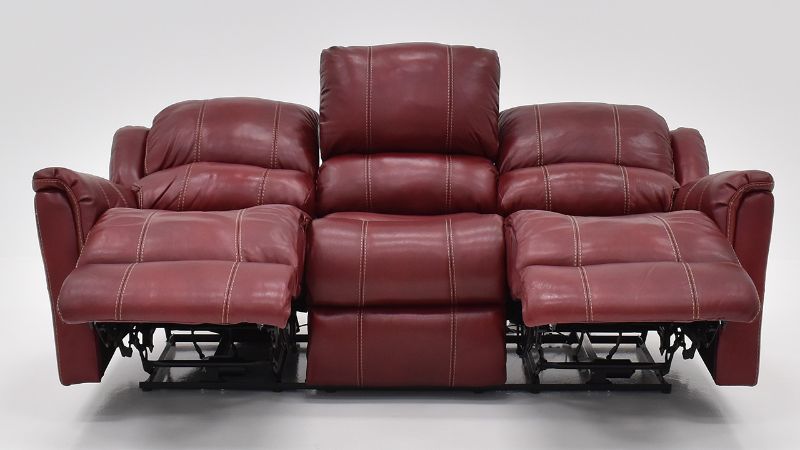 Front View of the Mercury POWER Reclining  Leather Sofa in Merlot Red by HomeStretch | Home Furniture Plus Bedding