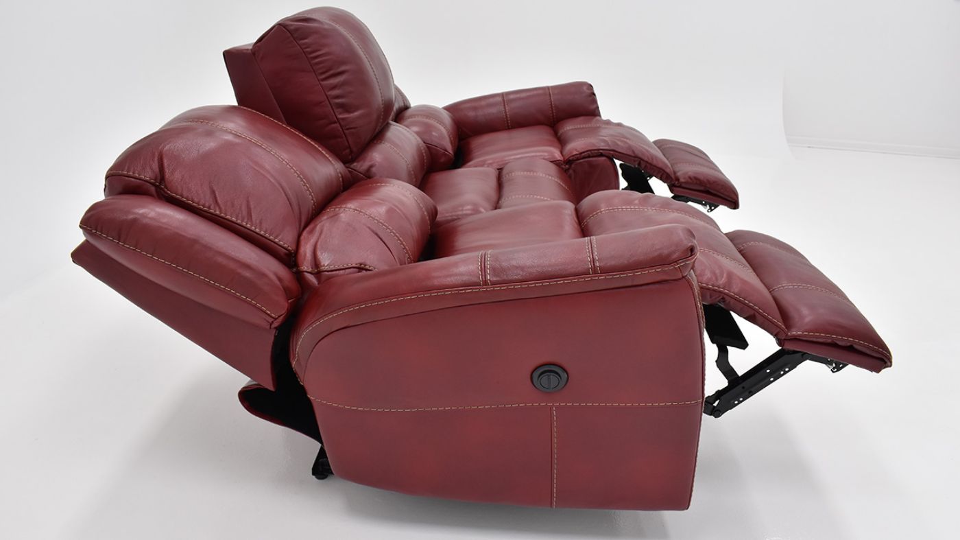 Side View of the Mercury POWER Reclining  Leather Sofa in Merlot Red by HomeStretch | Home Furniture Plus Bedding