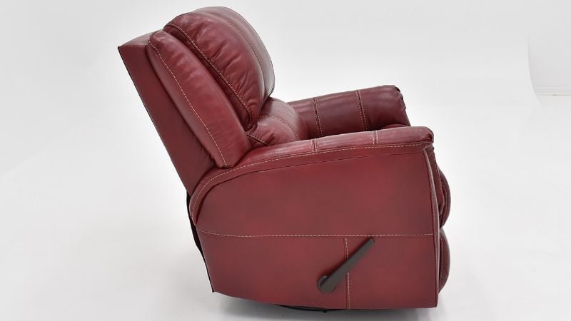 Side  View of the Mercury Swivel Glider Leather Recliner in Merlot Red by HomeStretch | Home Furniture Plus Bedding