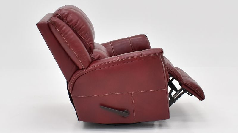 Side  View of the Mercury Swivel Glider Leather Recliner in Merlot Red by HomeStretch | Home Furniture Plus Bedding