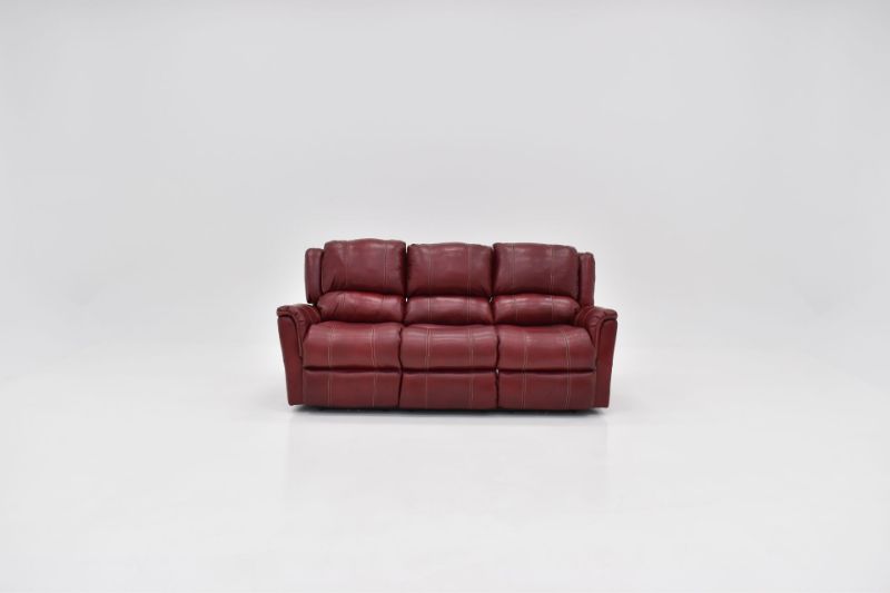 Front Facing View of the Mercury Reclining Leather Sofa in Merlot Red by HomeStretch | Home Furniture Plus Bedding