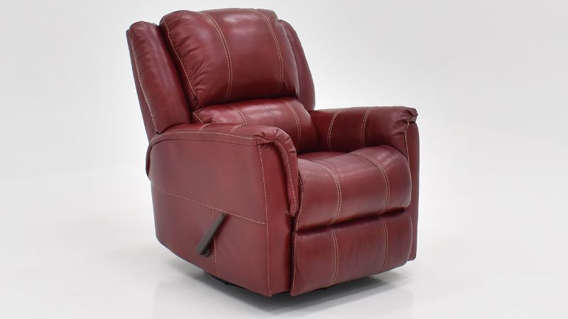Angled View of the Mercury Swivel Glider Leather Recliner in Merlot Red by HomeStretch | Home Furniture Plus Bedding