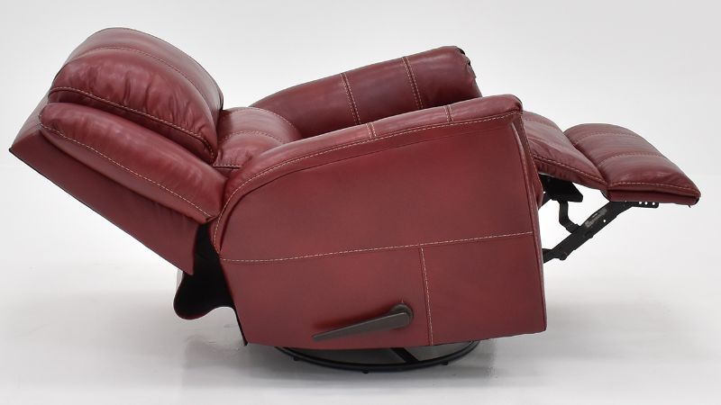 Side View of the Mercury Swivel Glider Leather Recliner in Merlot Red by HomeStretch | Home Furniture Plus Bedding
