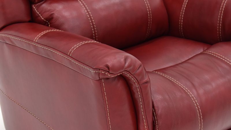 Close Up View of the Mercury Swivel Glider Leather Recliner in Merlot Red by HomeStretch | Home Furniture Plus Bedding