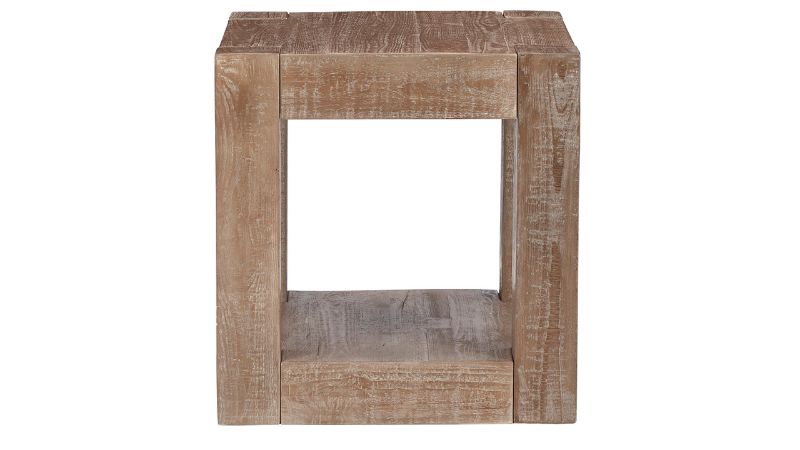Side View of the Waltleigh Square End Table in Distressed Brown by Ashley Furniture | Home Furniture Plus Bedding