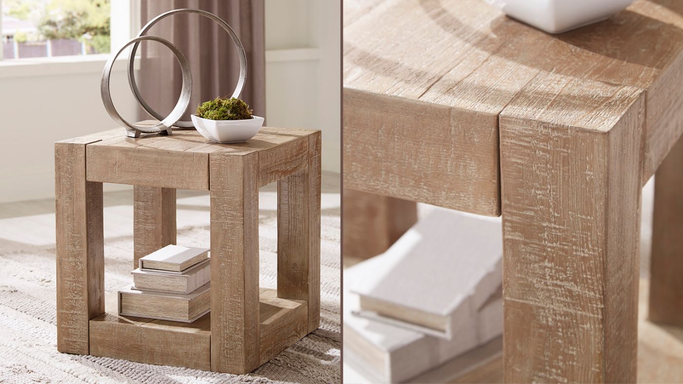 Room  View of the Waltleigh Square End Table in Distressed Brown by Ashley Furniture | Home Furniture Plus Bedding