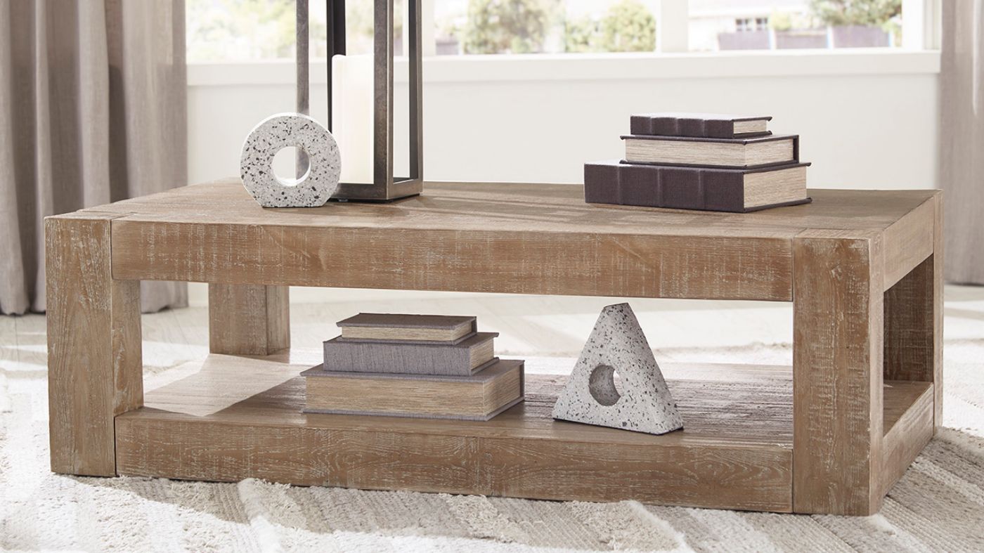 Room View of the Waltleigh Coffee Table in Distressed Brown by Ashley Furniture | Home Furniture Plus Bedding