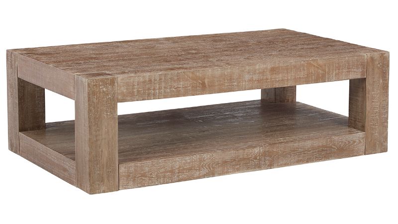 Angled View of the Waltleigh Coffee Table in Distressed Brown by Ashley Furniture | Home Furniture Plus Bedding