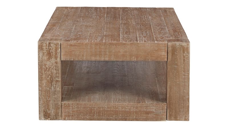 Side View of the Waltleigh Coffee Table in Distressed Brown by Ashley Furniture | Home Furniture Plus Bedding