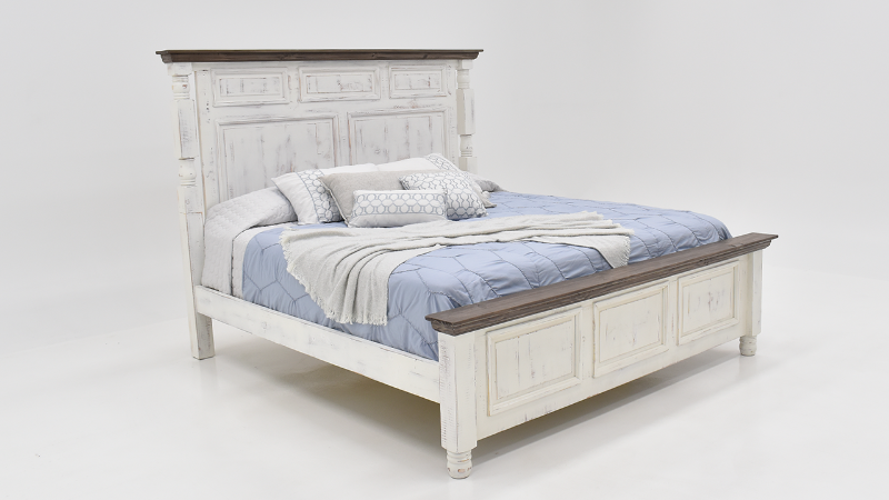 Martha Queen Size Panel Bed with White Finish and Dark Accented Ledges | Home Furniture Plus Bedding