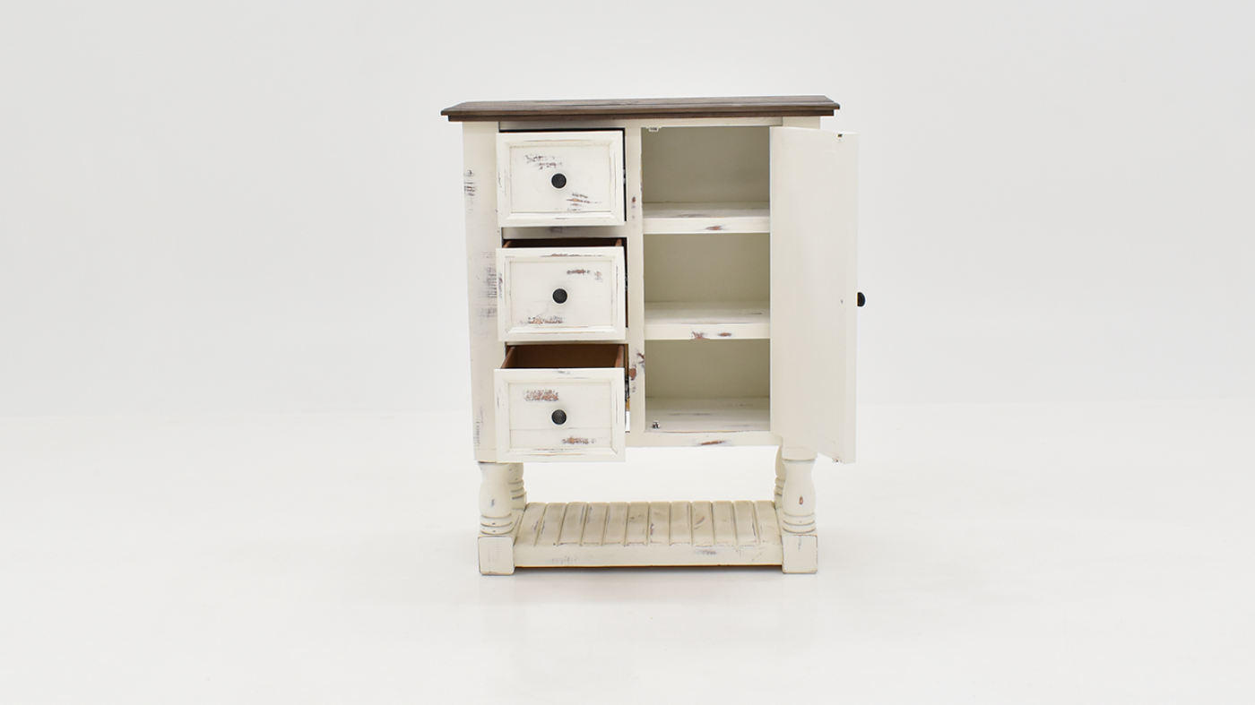 White Martha Chest of Drawers with Drawers and Cabinet Open, Front Facing | Home Furniture Plus Bedding