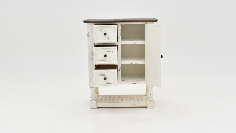 White Martha Chest of Drawers with Drawers and Cabinet Open, Front Facing | Home Furniture Plus Bedding
