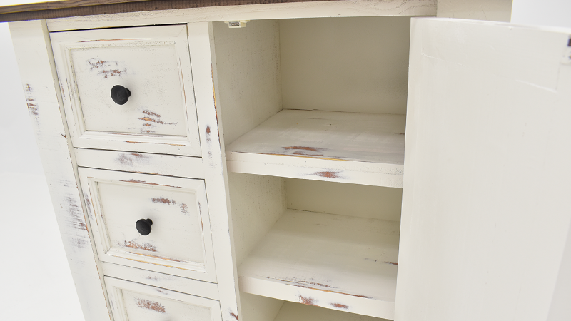 White Martha Chest of Drawers, Close Up of Cabinet Space with Shelves | Home Furniture Plus Bedding