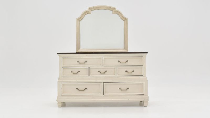 Layla Dresser with Mirror, Off White Finish with Dark Dresser Top | Home Furniture Plus Bedding