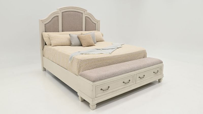 Layla King Size Upholstered Bed with Storage with Off White Finish | Home Furniture Plus Bedding 
