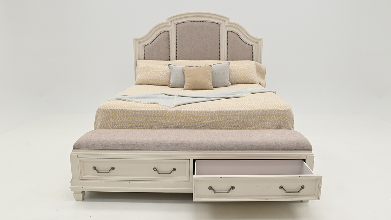 Layla Queen Size Upholstered Bed with Storage, View from Footboard | Home Furniture Plus Bedding	