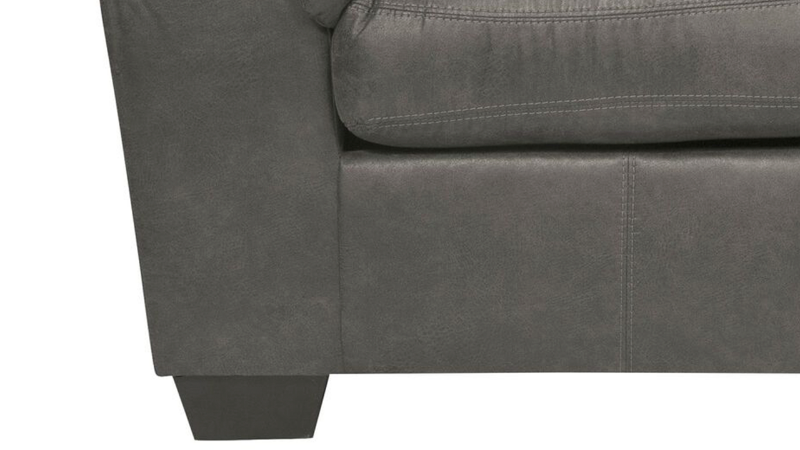 Bladen Slate Gray Sofa by Ashley Furniture, Close Up of Corner with Foot | Home Furniture Plus Bedding