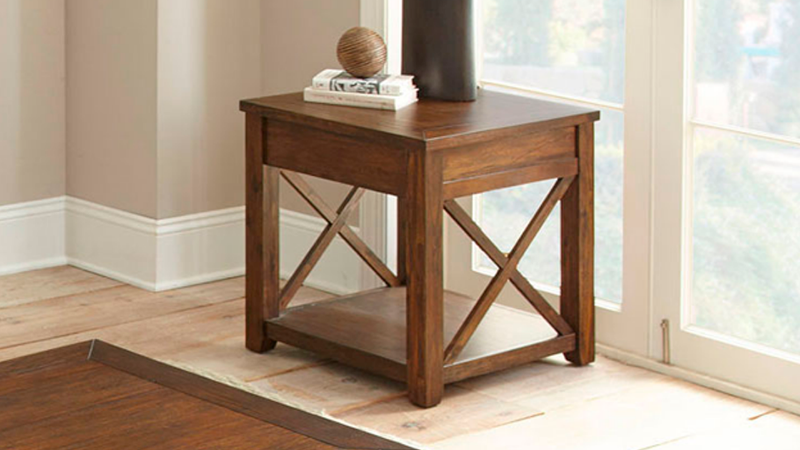 Lenka End Table with Mocha Brown Finish in Room Setting | Home Furniture Plus Bedding	