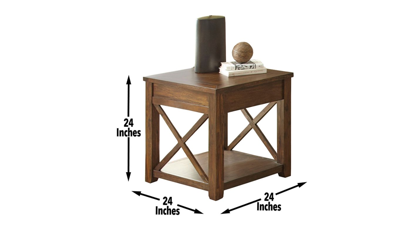 Lenka End Table with Mocha Brown Finish with Dimension Details | Home Furniture Plus Bedding	