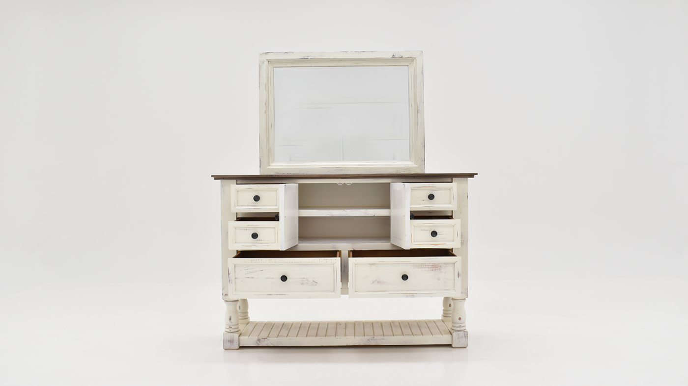 Martha Dresser with Mirror, Front Facing with Open Shelf Area and Drawers | Home Furniture Plus Bedding