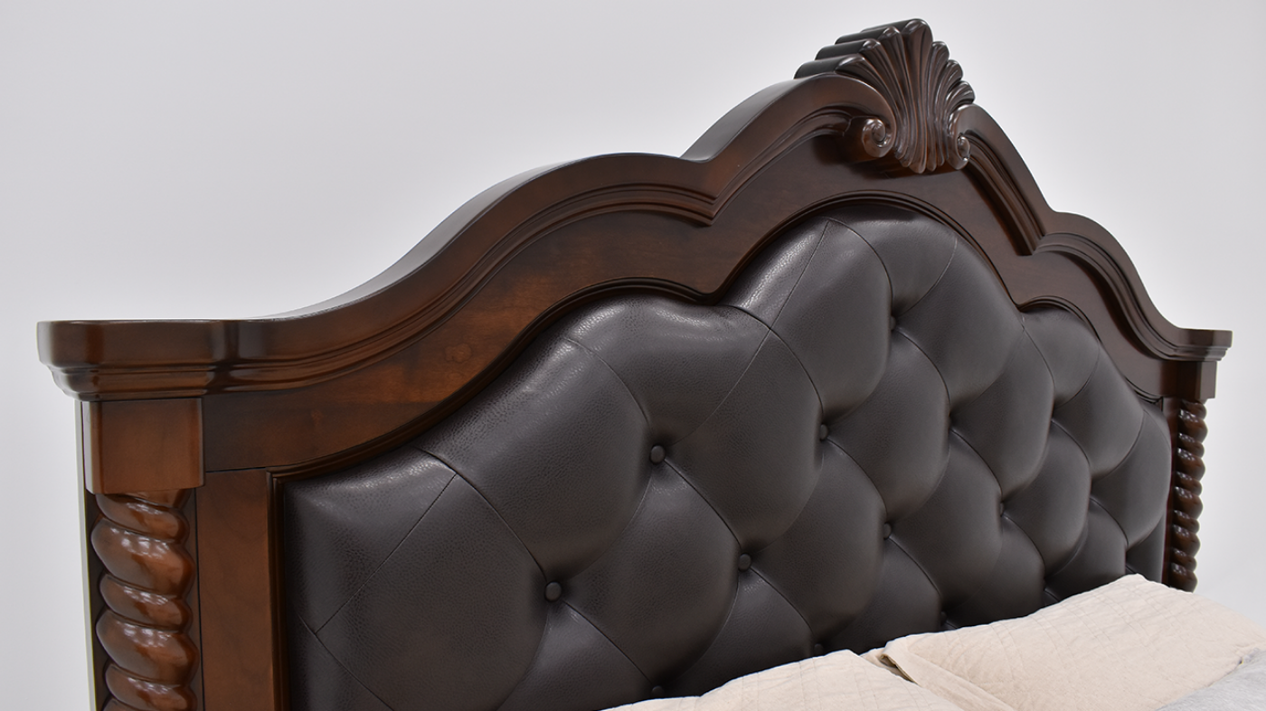 Darren Queen Size Bed, Angled View of Headboard Button Tufted Upholstery | Home Furniture Plus Bedding	