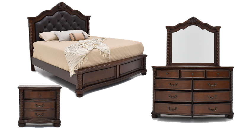 Darren Queen Size Bedroom Set, Includes King Size Bed, Dresser with Mirror, 1 Nightstand | Home Furniture Plus Bedding	