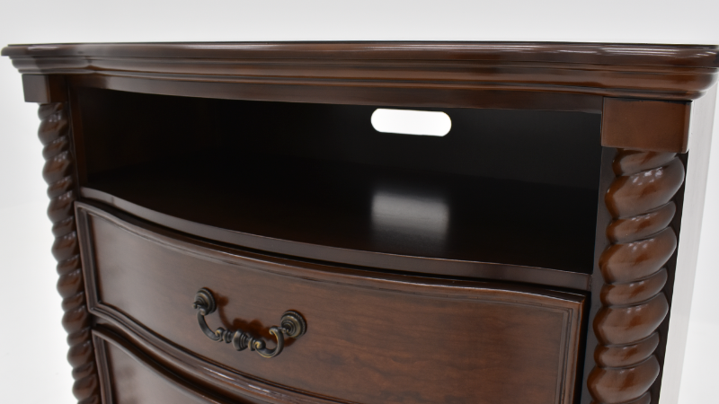 Close Up View of the Media Storage Area on the Darren Media Chest of Drawers | Home Furniture Plus Bedding