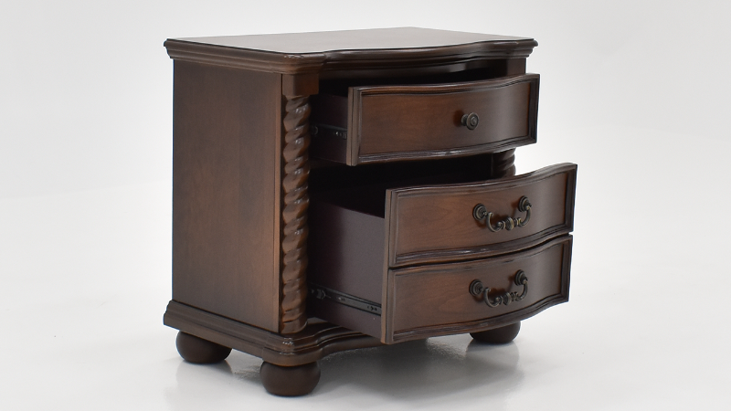 Slightly Angled View of the Darren 2 Drawer Nightstand with Drawers Open | Home Furniture Plus Bedding	