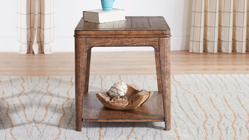 Ashford Rectangle End Table with Sienna Brown Finish, View of Room Setting  | Home Furniture Plus Bedding 