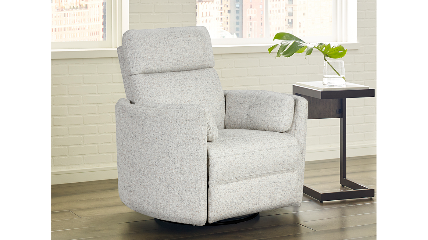 Radius POWER Recliner with Quartz Gray Upholstery in Room Setting | Home Furniture Plus Bedding