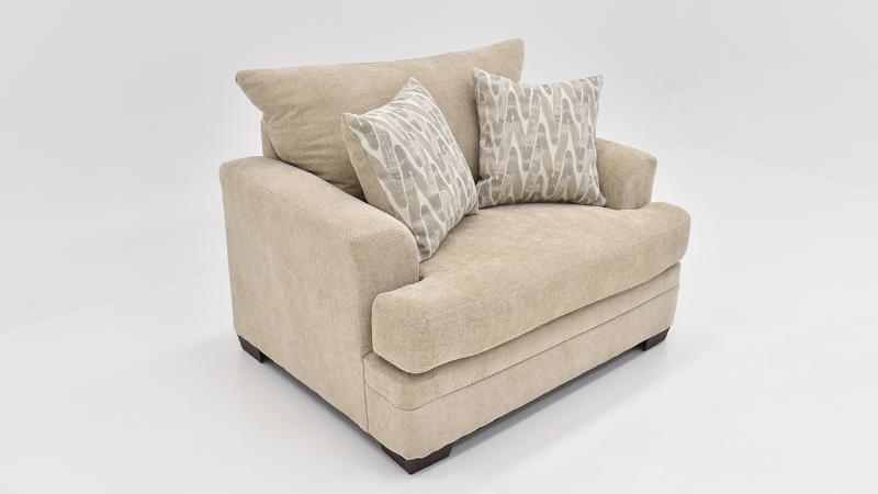 Aden Chair with Tan Upholstery and Accent Pillows, Slightly Angled View | Home Furniture Plus Bedding