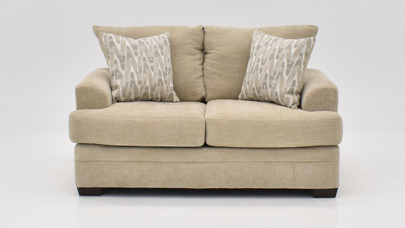 Aden Loveseat with Tan Upholstery and Accent Pillows, Front Facing  | Home Furniture Plus Bedding
