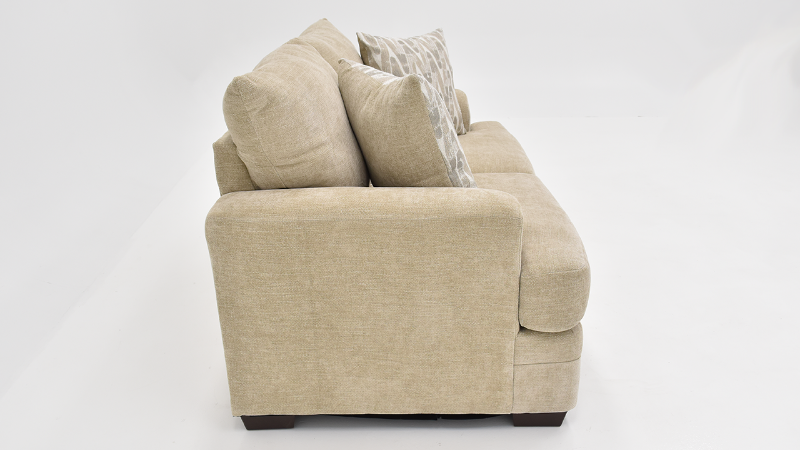 Aden Loveseat with Tan Upholstery and Accent Pillows, Side View  | Home Furniture Plus Bedding