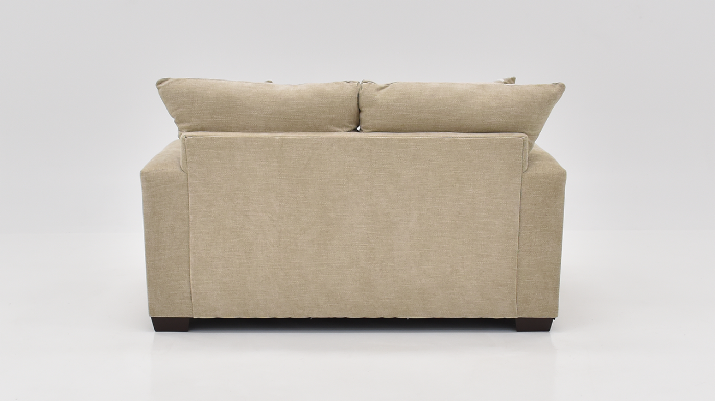 Aden Loveseat with Tan Upholstery and Accent Pillows, Back View  | Home Furniture Plus Bedding