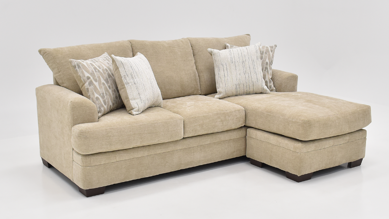 Aden Sofa with Full Chaise with Tan Upholstery and Accent Pillows, Shown with Right Chaise | Home Furniture Plus Bedding	