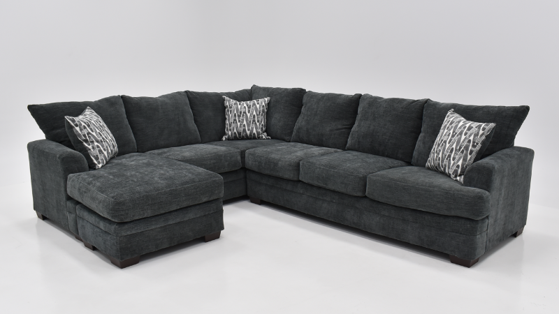 Aden Sectional Sofa with Left Chaise Configuration, Gray Upholstery with Accent Pillows | Home Furniture Plus Bedding