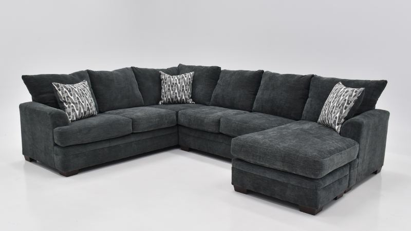 Aden Sectional Sofa with Right Chaise Configuration, Gray Upholstery with Accent Pillows | Home Furniture Plus Bedding