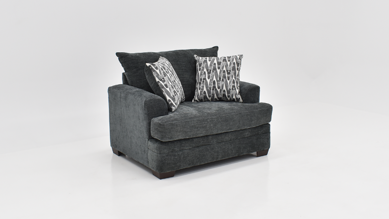 Aden Chair with Gray Upholstery and Accent Pillow, Slightly Angled View  | Home Furniture Plus Bedding