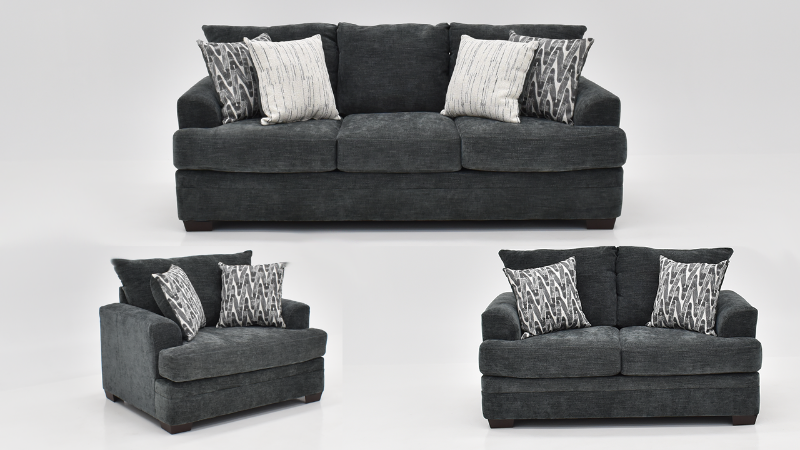 Aden Living Room Set with Gray Upholstery, Includes Sofa, Loveseat and Chair | Home Furniture Plus Bedding