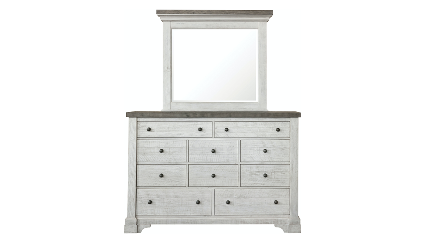 View of the Valley Ridge Dresser with Mirror in Off White with Gray by Samuel Lawrence | Home Furniture Plus Bedding