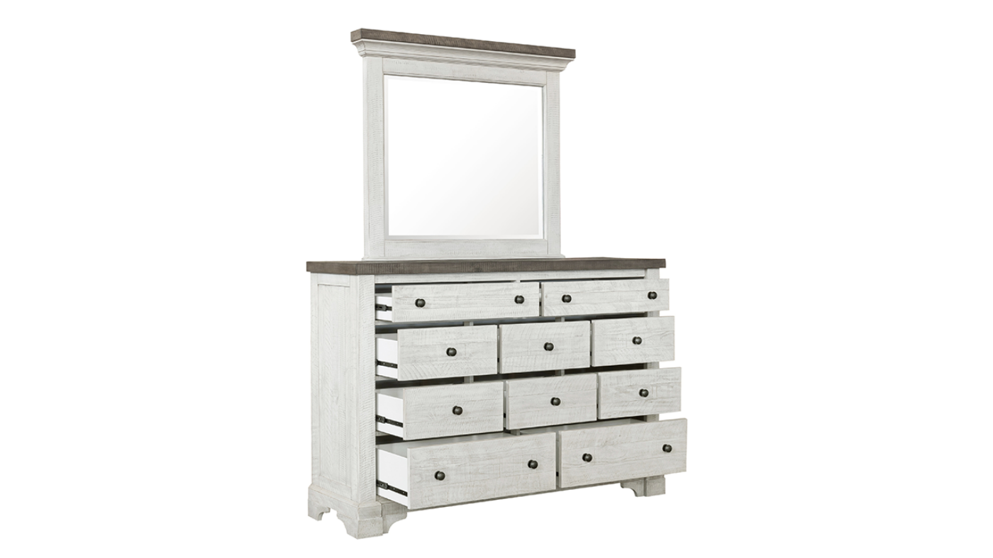 View of the Valley Ridge Dresser with Mirror in Off White with Gray by Samuel Lawrence | Home Furniture Plus Bedding