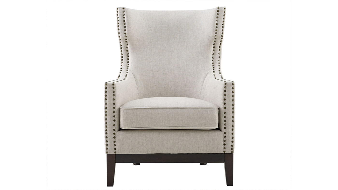 Roswell Linen Accent Chair with Off White Upholstery, Front Facing | Home Furniture Plus Bedding