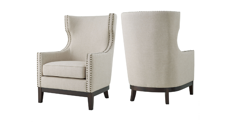 Roswell Linen Accent Chair with Off White Upholstery, Double View Showing Front and Back | Home Furniture Plus Bedding