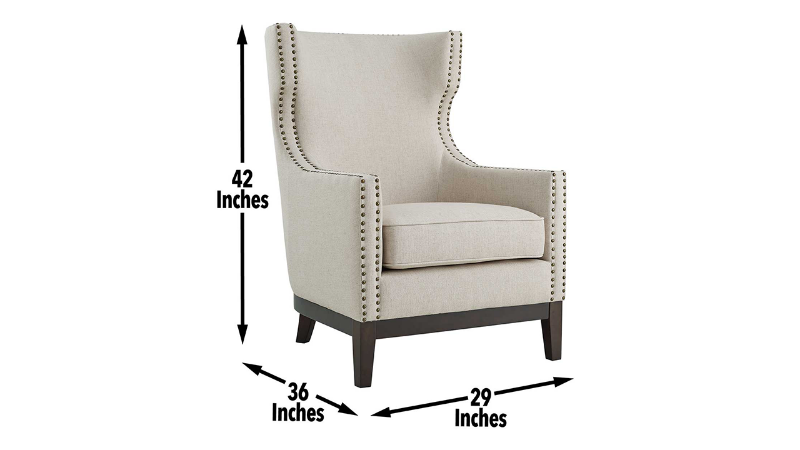 Roswell Linen Accent Chair,  Slightly Angled View with Dimension Details | Home Furniture Plus Bedding