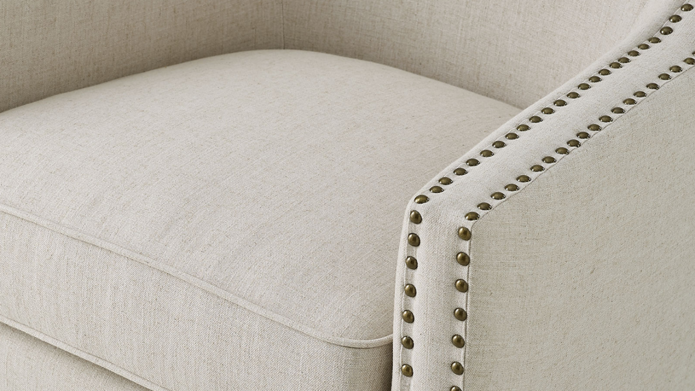 Roswell Linen Accent Chair Cushion Close Up with Nailhead Accent Details | Home Furniture Plus Bedding