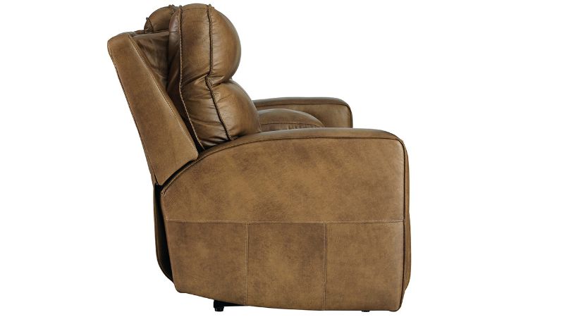 Side View of the Game Plan POWER Reclining Loveseat in Light Brown by Ashley | Home Furniture Plus Bedding