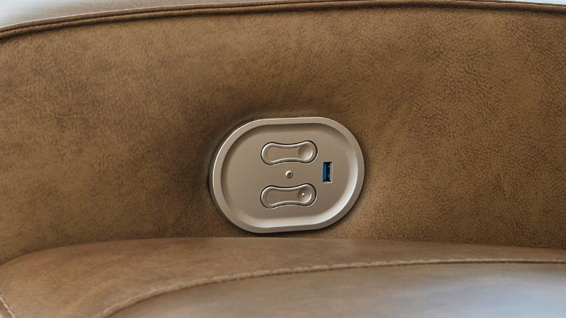 Close Up View of the Game Plan POWER Recliner in Light Brown by Ashley | Home Furniture Plus Bedding