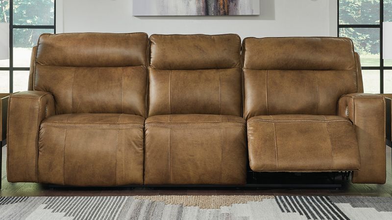 Room View of the Game Plan POWER Reclining Sofa in Light Brown by Ashley | Home Furniture Plus Bedding