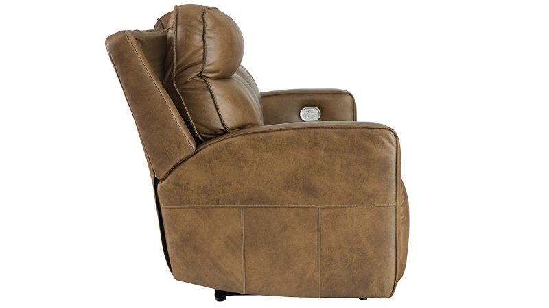 Side View of the Game Plan POWER Reclining Sofa in Light Brown by Ashley | Home Furniture Plus Bedding